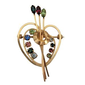 1-20 12K Gold Filled Multi Color Rhinestone Heart Pin Brooch K877